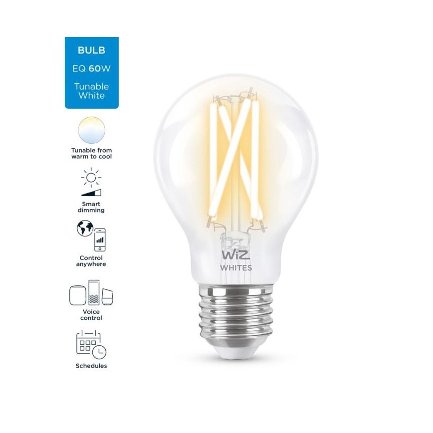 Bec LED dimabil FILAMENT A60 E27/6,7W/230V 2700-6500K CRI 90 Wi-Fi WiZ