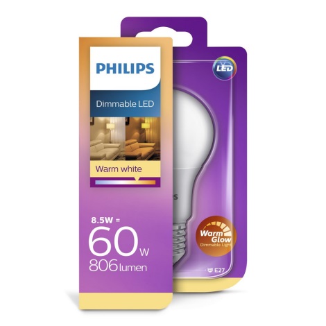 Bec LED dimabil Bulb Philips Warm Glow E27/8,5W/230V 2200K-2700K 