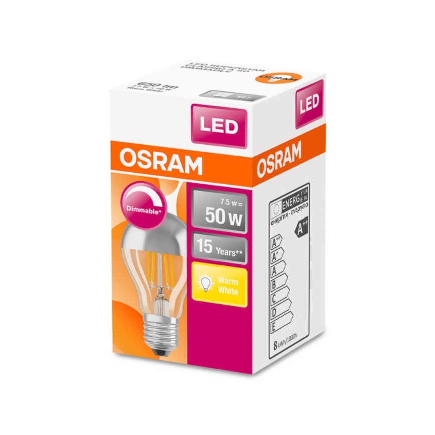 Bec LED dimabil cu cap sferic oglindit VINTAGE E27/7,5W/230V 2700K Osram