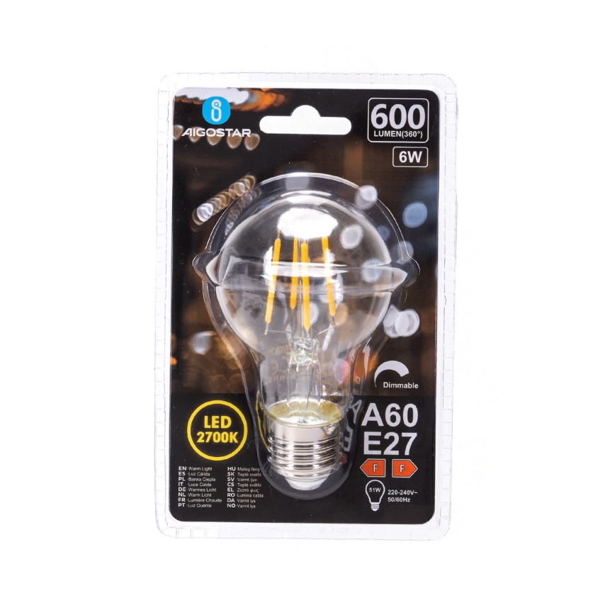 Bec LED dimabil FILAMENT A60 E27/6W/230V 2700K - Aigostar