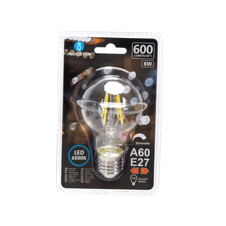 Bec LED dimabil FILAMENT A60 E27/6W/230V 6500K - Aigostar