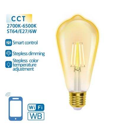 Bec LED dimabil FILAMENT ST64 E27/6W/230V 2700-6500K Wi-Fi Aigostar