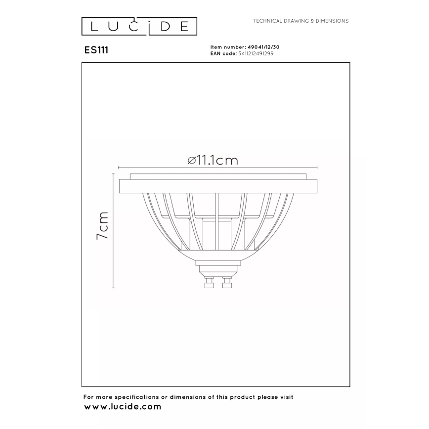 Bec LED dimabil MR16 GU10/12W/230V 2200-3000K - Lucide 49041/12/30