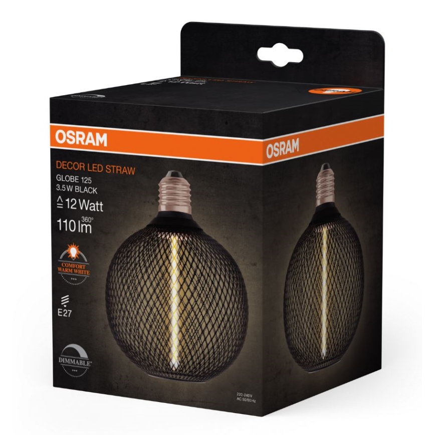Bec LED dimabil Osram DECOR FILAMENT G125 E27/3,5W/230V 1800K negru