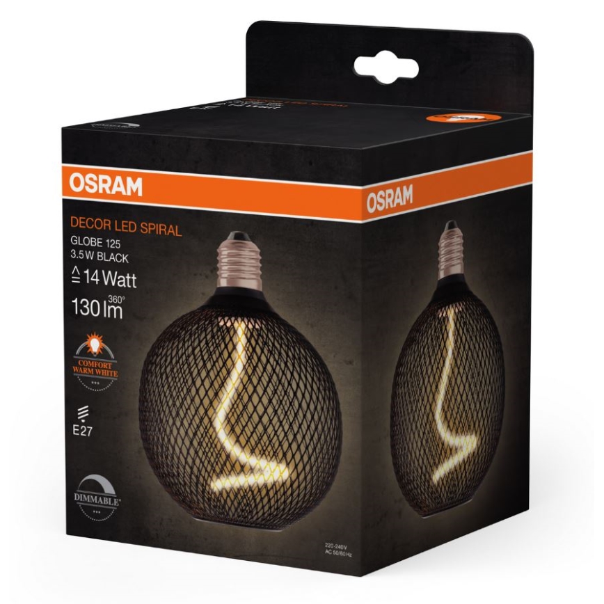 Bec LED dimabil Osram DECOR FILAMENT G125 E27/3,5W/230V 1800K negru