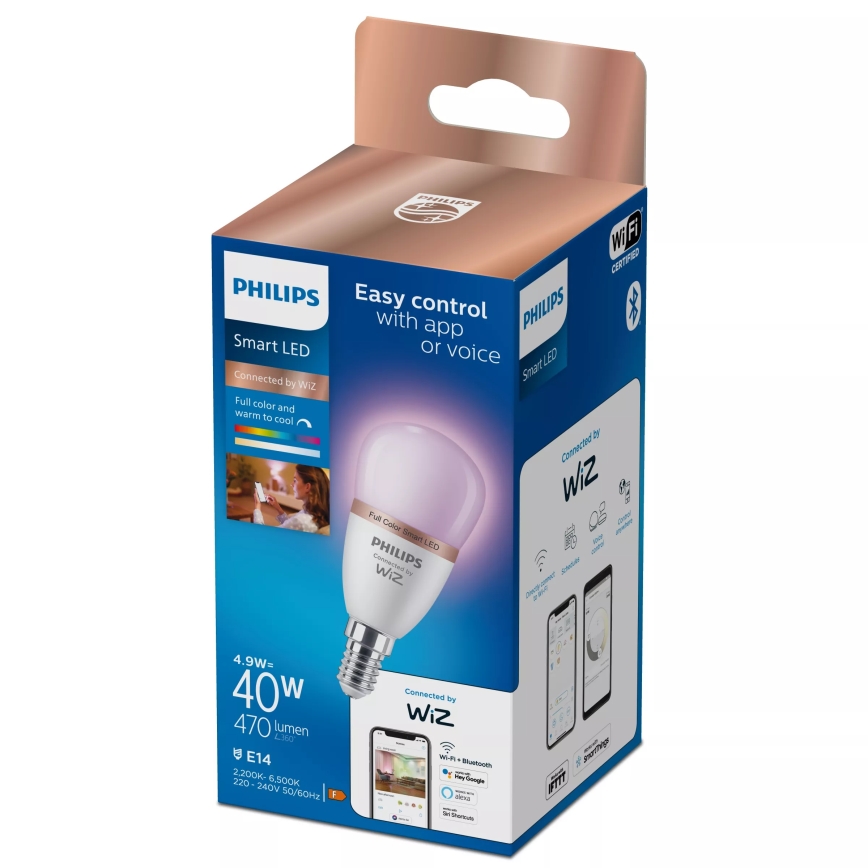 Bec LED RGB dimabil Philips SMART P45 E14/4,9W/230V 2200-6500K CRI 90