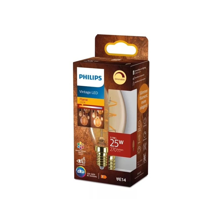 Bec LED dimabil Philips Vintage B35 E14/3,1W/230V 2200K CRI 90