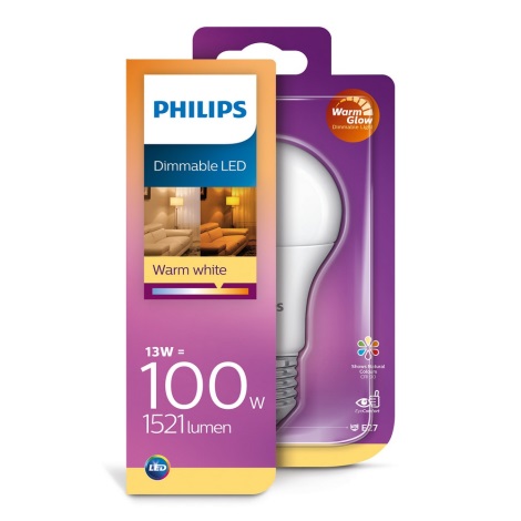 Bec LED dimabil Philips Warm Glow E27/13W/230V 2200K-2700K 