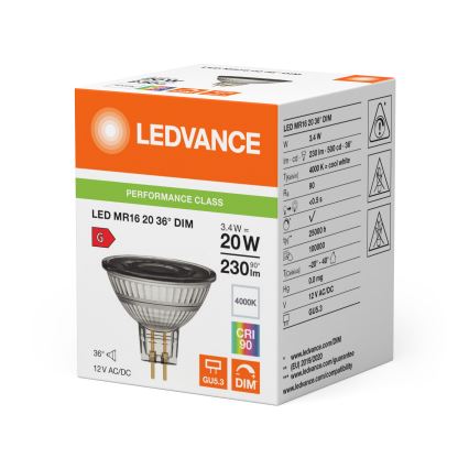 Bec LED reflector dimabil MR16 GU5,3/3,4W/12V 4000K 36° CRI 90 - Ledvance