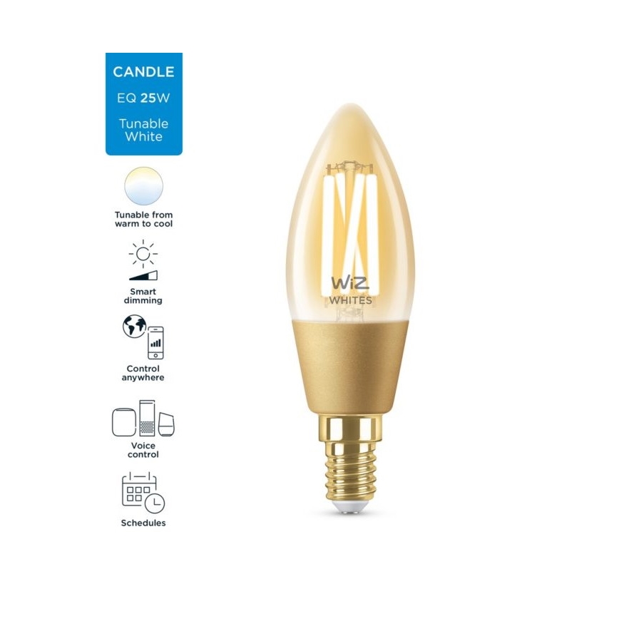 Bec LED dimabil VINTAGE FILAMENT C35 E14/4,9W/230V 2000-5000K CRI 90 Wi-Fi WiZ