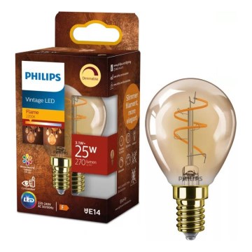 Bec LED dimabil VINTAGE Philips P45 E14, 3,1W, 230V, 2200K
