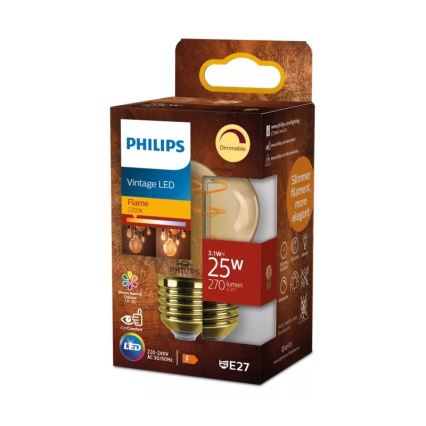 Bec LED dimabil VINTAGE Philips P45 E27/3,1W/230V 2200K CRI 90