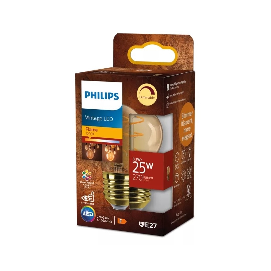 Bec LED dimabil VINTAGE Philips P45 E27/3,1W/230V 2200K CRI 90