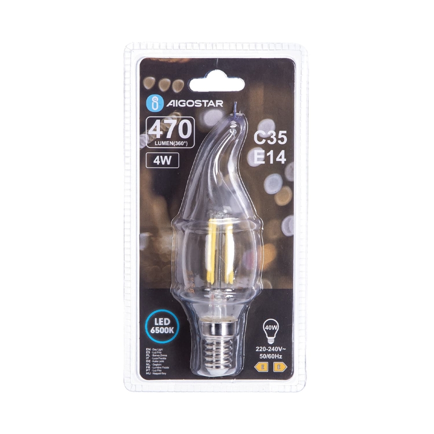 Bec LED FILAMENT C35 E14/4W/230V 6500K - Aigostar