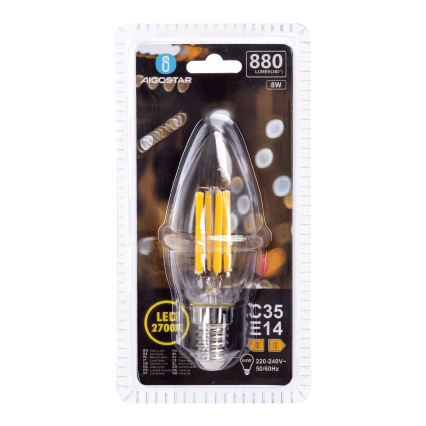 Bec LED FILAMENT C35 E14/8W/230V 2700K - Aigostar