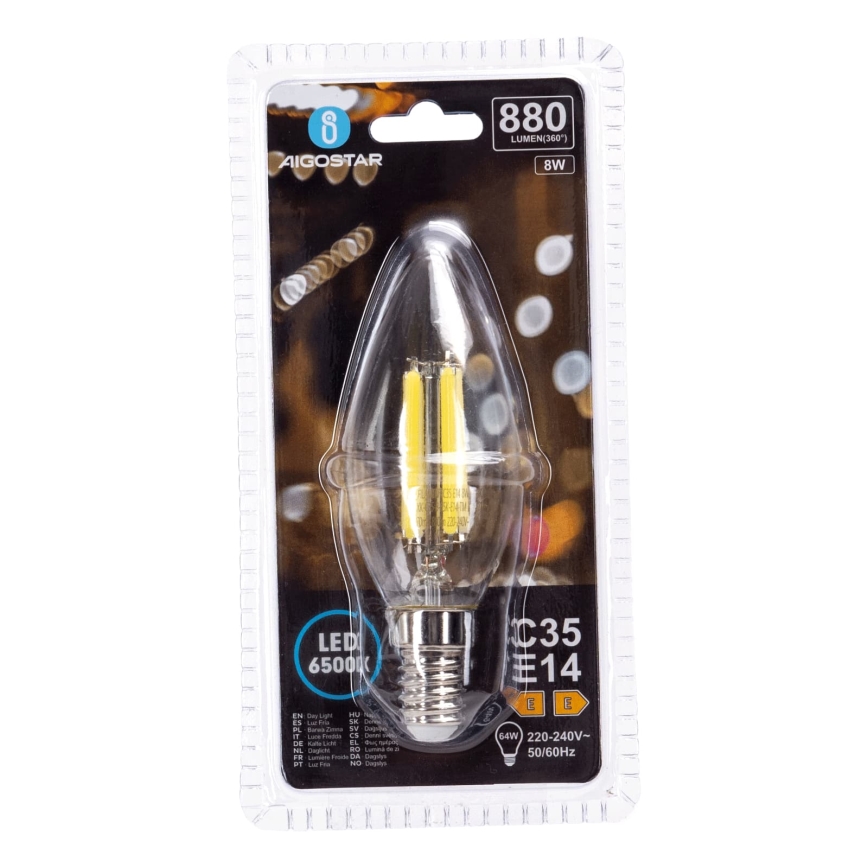 Bec LED FILAMENT C35 E14/8W/230V 6500K - Aigostar