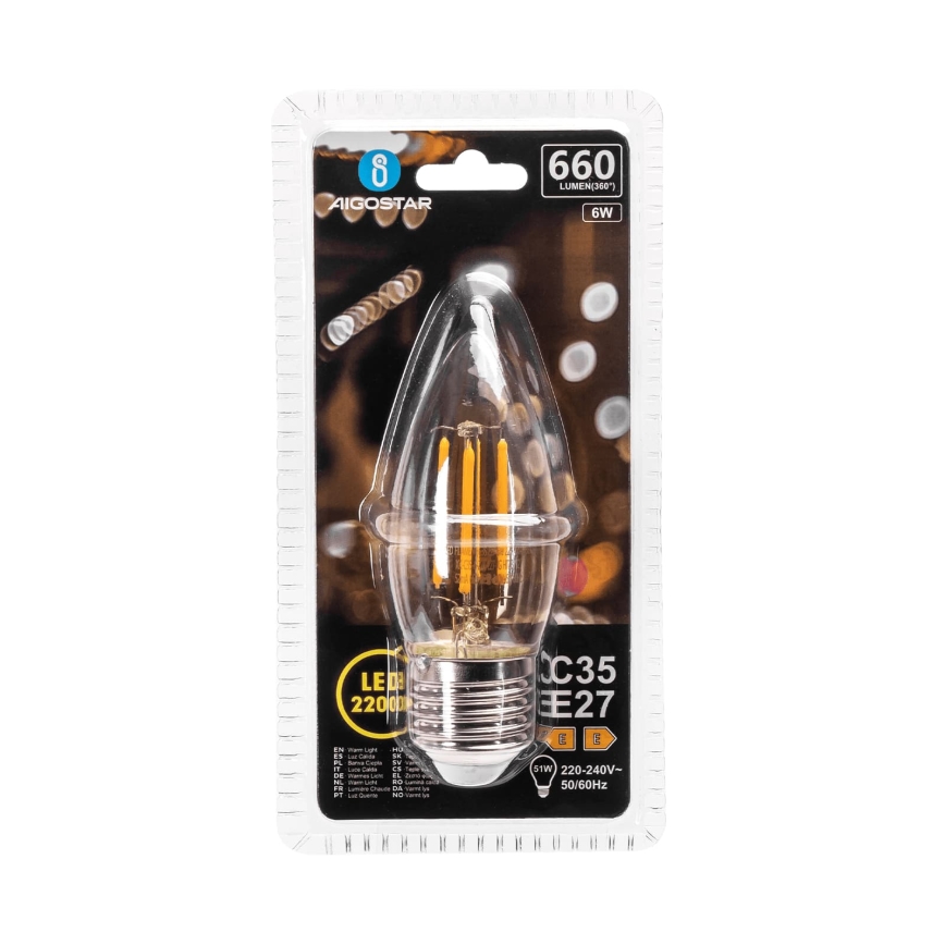Bec LED FILAMENT C35 E27/6W/230V 2200K - Aigostar