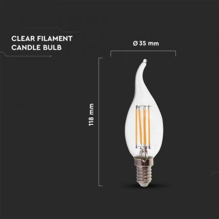 Bec LED filament E14/4W/230V/4000K