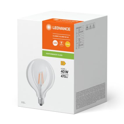 Bec LED Globe Classic cu filament G125 E27, 4W, 230V, 2700K - Ledvance