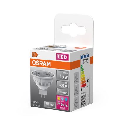 Bec LED MR16, soclu GU5,3, 5,6W, 12V, 2700/4000/6500K, 36° - Osram