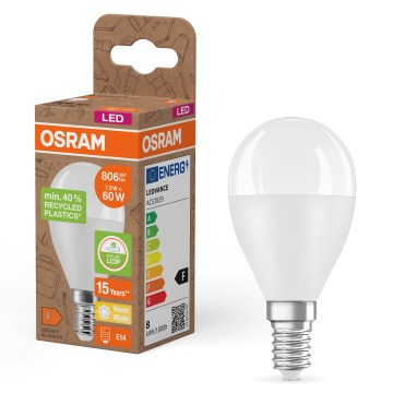 Bec LED P45 din plastic reciclat, soclu E14, 7,5 W, 230 V, 2700 K - Osram