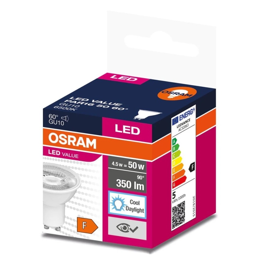 Bec LED PAR16 GU10/4,5W/230V 6500K 60° - Osram