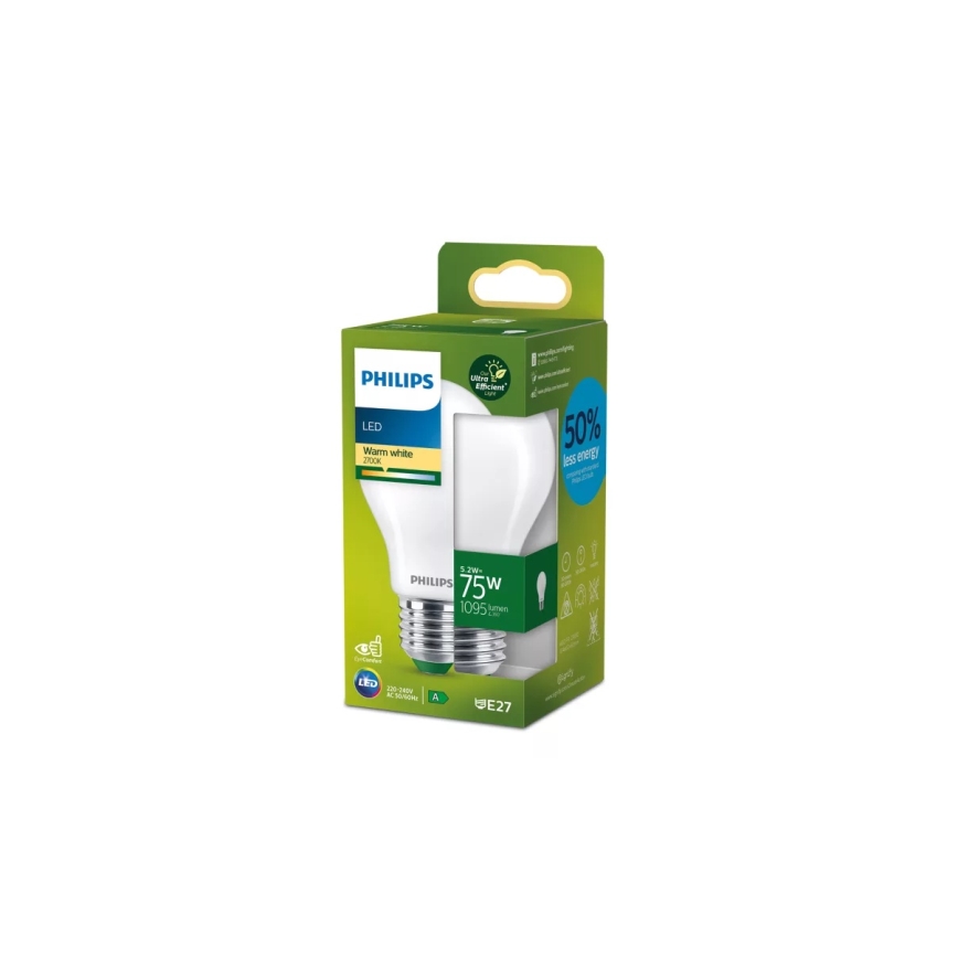 Bec LED Philips A60 ULTRAEFFICIENT E27/5,2W/230V 2700K