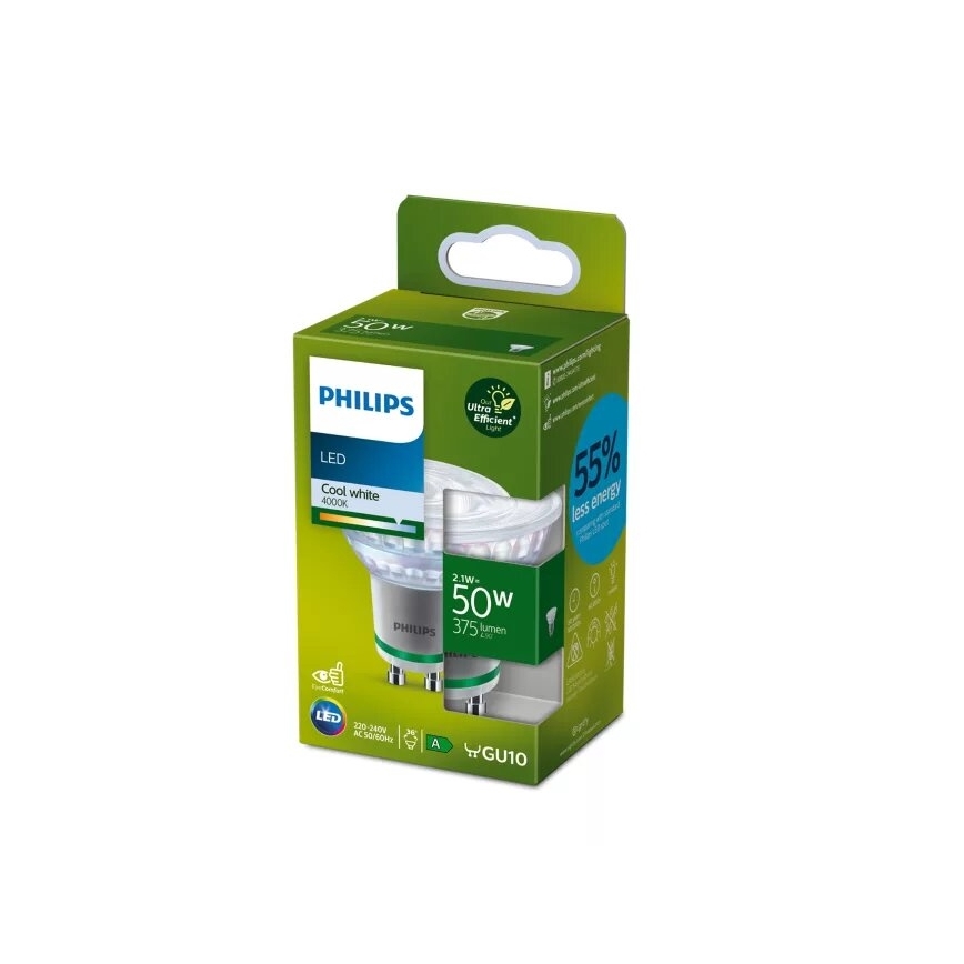 Bec LED Philips ULTRAEFFICIENT PAR16 GU10, 2,1 W, 230 V, 4000 K
