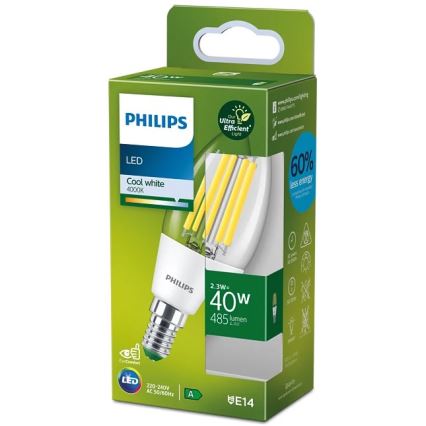 Bec LED Philips ULTRAEFFICIENT VINTAGE B35 E14/2,3W/230V 4000K