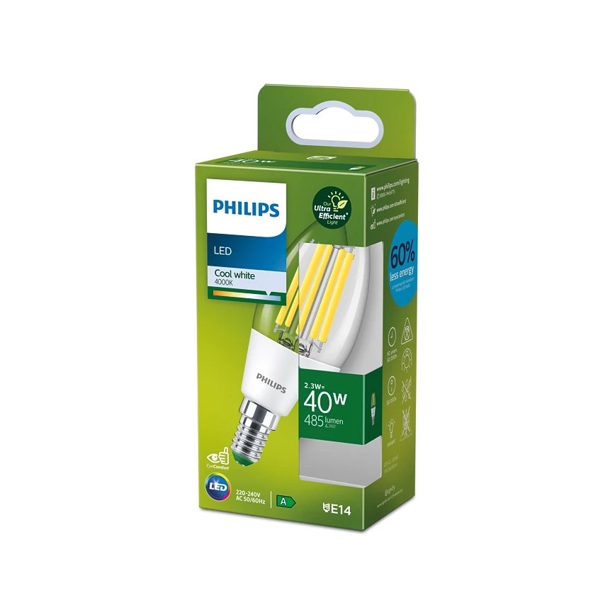 Bec LED Philips ULTRAEFFICIENT VINTAGE B35 E14/2,3W/230V 4000K