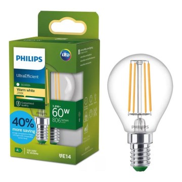 Bec LED Philips ULTRAEFFICIENT VINTAGE P45 E14/3,8W/230V 2700K