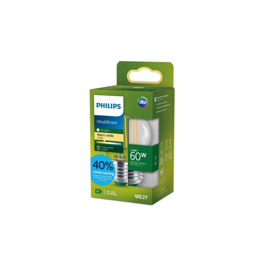 Bec LED Philips ULTRAEFFICIENT VINTAGE P45 E27/3,8W/230V 2700K