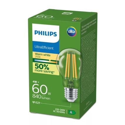 Bec LED Philips ULTRAEFFICIENT VINTAGE, soclu E27, 4W, 230V, 2700K