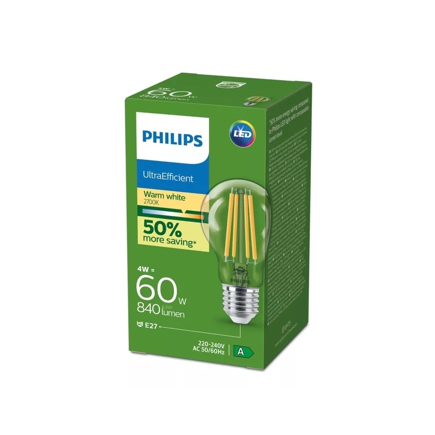 Bec LED Philips ULTRAEFFICIENT VINTAGE, soclu E27, 4W, 230V, 2700K