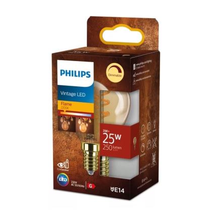 Bec LED Philips Vintage P45, reglabil, E14, 3W/230V, 2200K