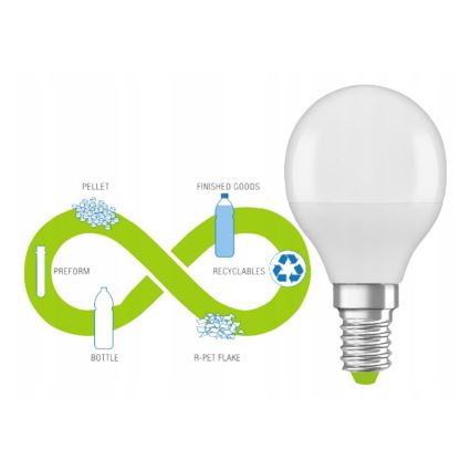 Bec LED realizat din plastic reciclat Ledvance P45 E14/4,9W/230V 2700K