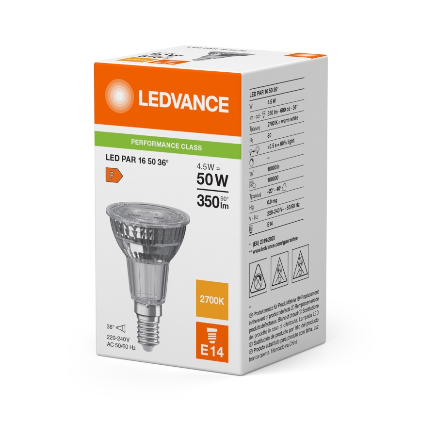 Bec LED reflector PAR16 E14/4,5W/230V 2700K 36° - Ledvance