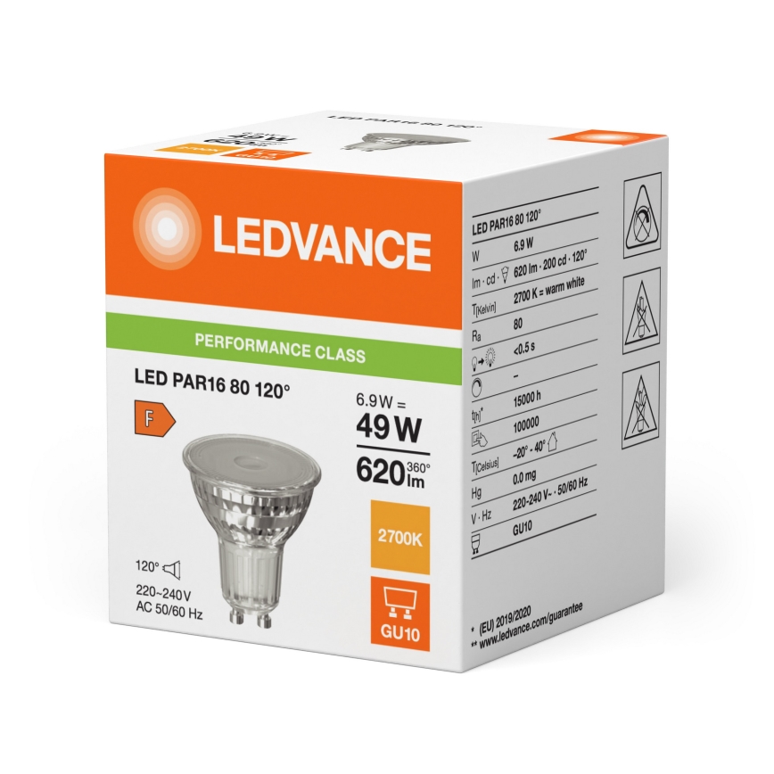 Bec LED reflector PAR16 GU10/6,9W/230V 2700K 120° - Ledvance