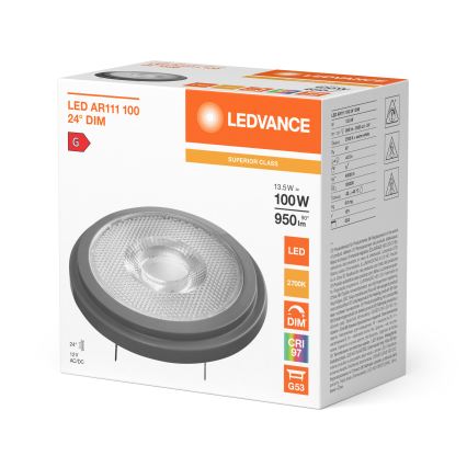 Bec LED reglabil AR111 G53/13,5W/12V 2700K 24° CRI 97 - Ledvance