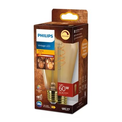 Bec LED reglabil Philips Vintage ST64 E27/7,3W/230V 2200K CRI 90