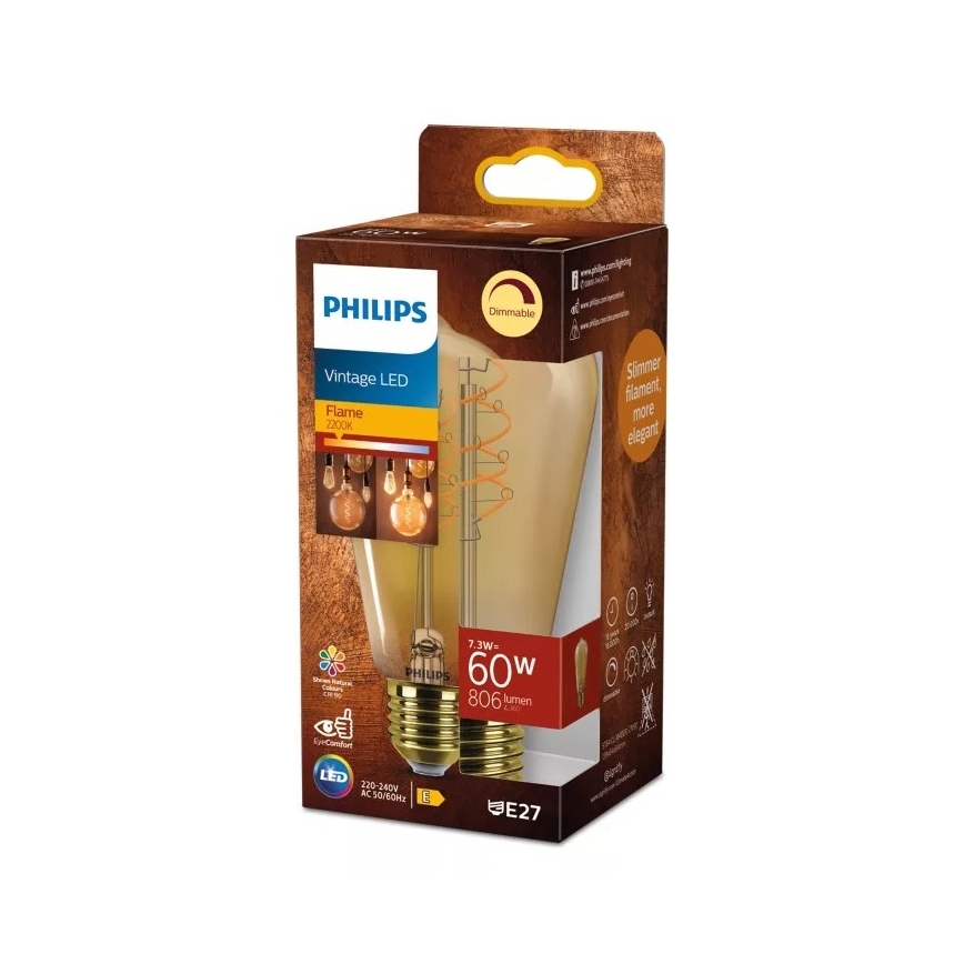 Bec LED reglabil Philips Vintage ST64 E27/7,3W/230V 2200K CRI 90