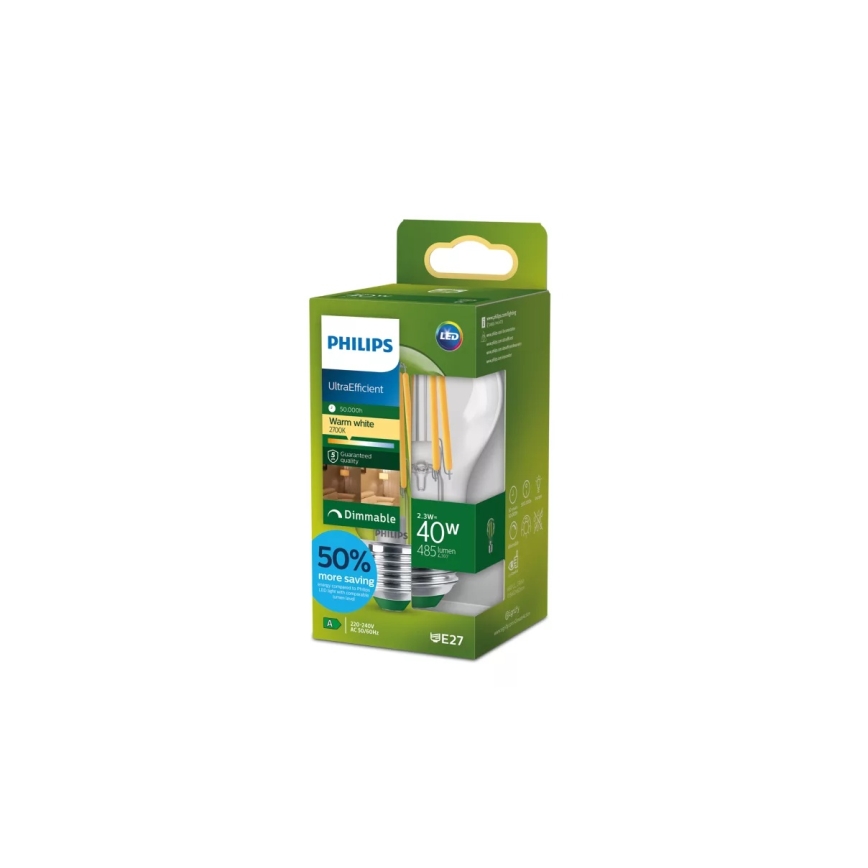 Bec LED reglabil ULTRAEFFICIENT VINTAGE Philips A60 E27/2,3W/230V 2700K