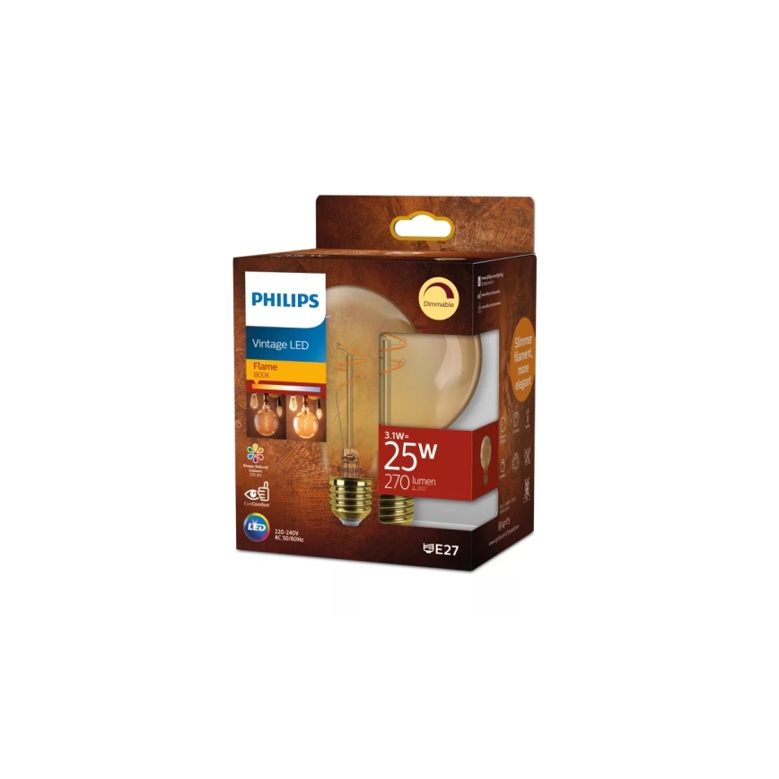 Bec LED reglabil Vintage Philips G95 E27/3,1W/230V 1800K