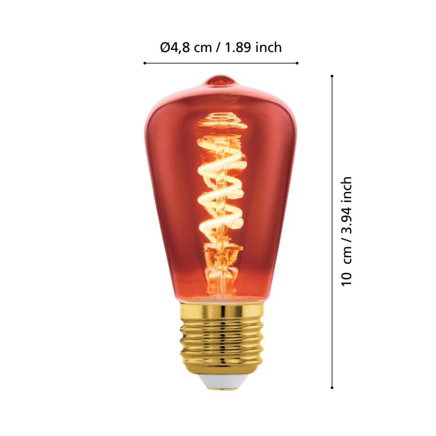 Bec LED reglabil VINTAGE ST48 E27/4W/230V 2000K roșu - Eglo 110199