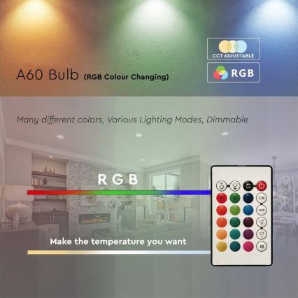 Bec LED RGB dimabil A60 E27/8,5W/230V 4000K + telecomandă