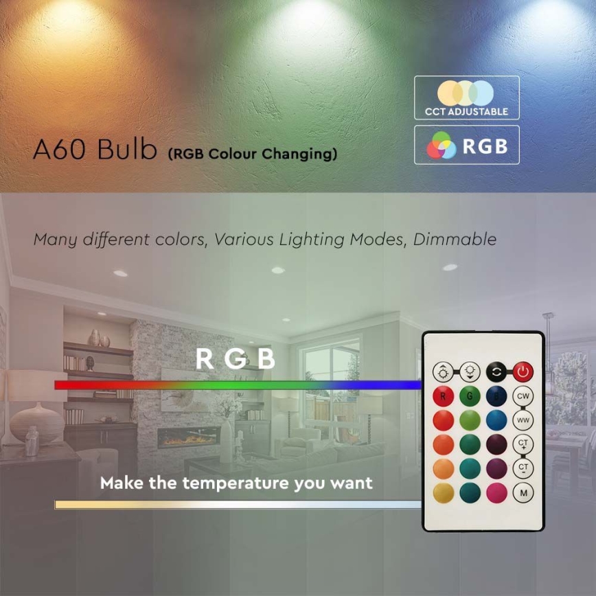 Bec LED RGB dimabil A60 E27/8,5W/230V 4000K + telecomandă