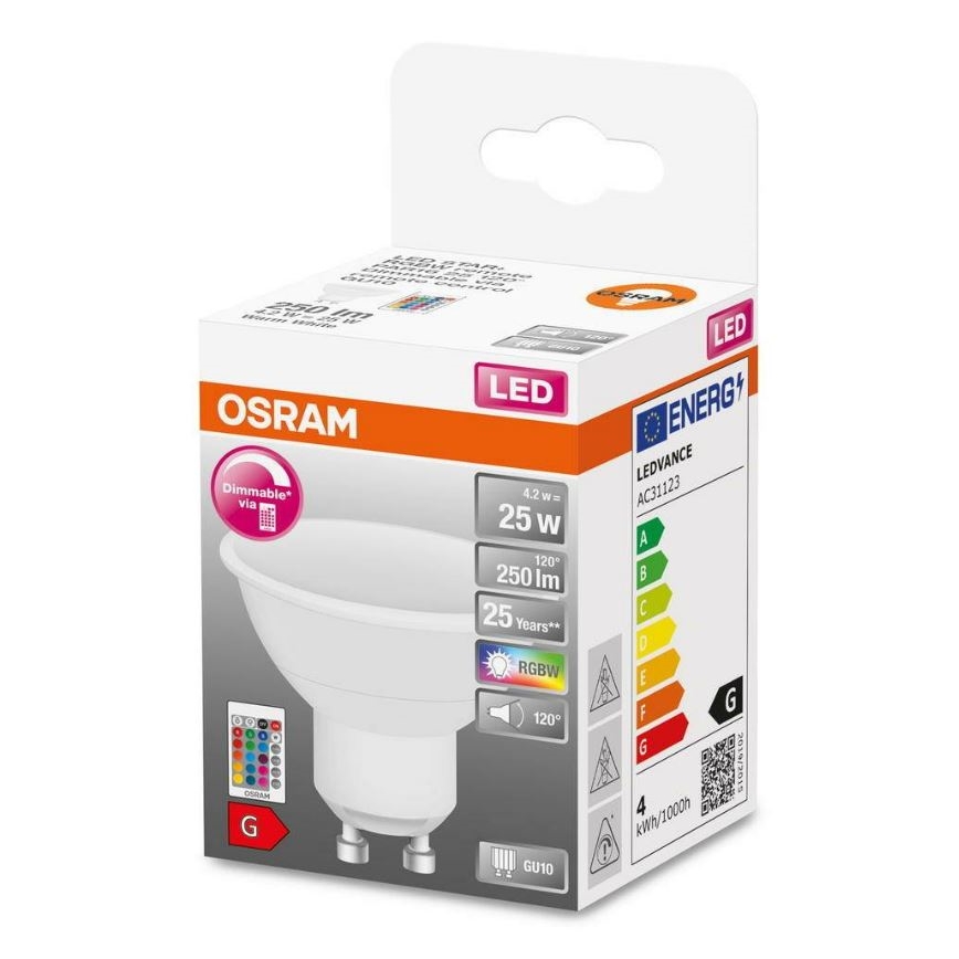 Bec LED RGB dimabil GU10/4,2W/230V 2700K + telecomandă - Osram
