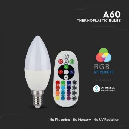 Bec LED RGB reglabil E14/3,5W/230V 6400K + telecomandă