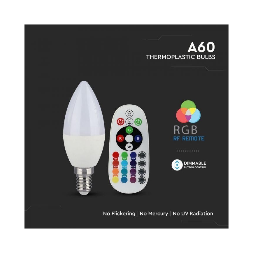 Bec LED RGB reglabil E14/3,5W/230V 6400K + telecomandă