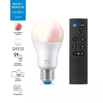 Bec LED RGBW dimabil WiZ A60 E27/8,5W/230V 2200-6500K CRI 90 Wi-Fi + telecomandă